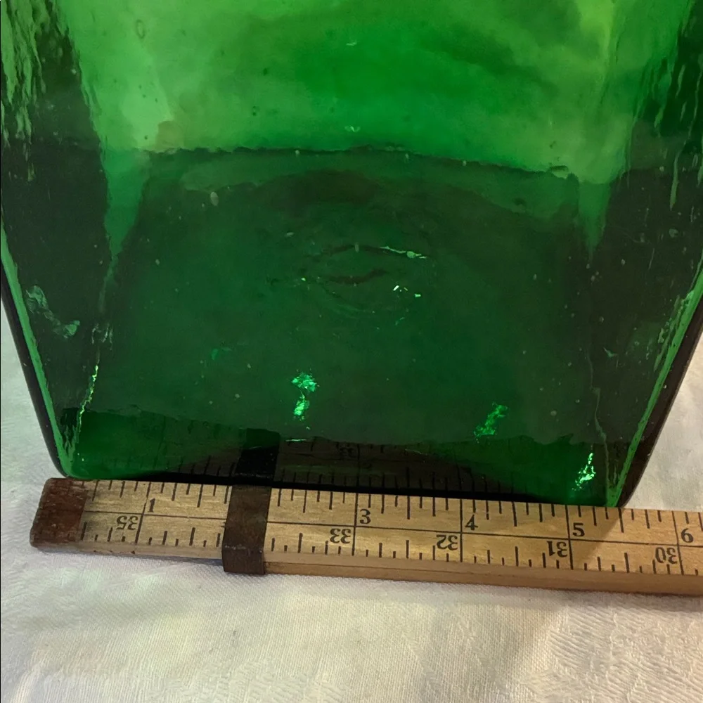 Green Glass Container/VaseHuge NWOT Silver Lid Cork Stopper use for Pantry Pasta
